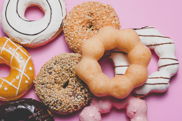  Donut on pink background.