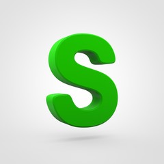 Plastic green letter S uppercase isolated on white background.