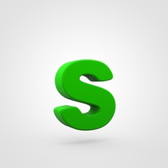 Plastic green letter S lowercase isolated on white background.