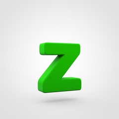 Plastic green letter Z lowercase isolated on white background.