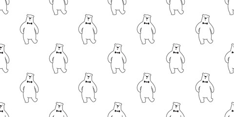 Bear seamless pattern polar bear panda vector bow tie isolated repeat background wallpaper cartoon doodle