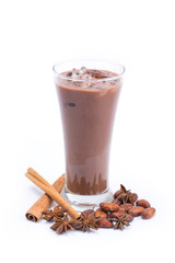 Iced cocoa or coffee isolated on white background