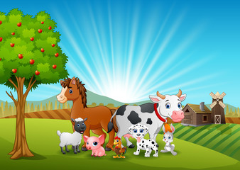 Obraz na płótnie Canvas Happy animals on farm background