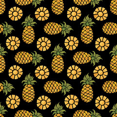 Fototapeta na wymiar Pineapple background. Hand Drawn illustration. Watercolor Seamless pattern