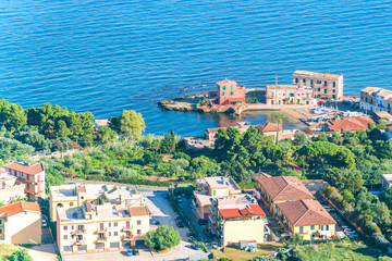 Fototapeta premium Porticello near Bagheria, with houses at the coastline