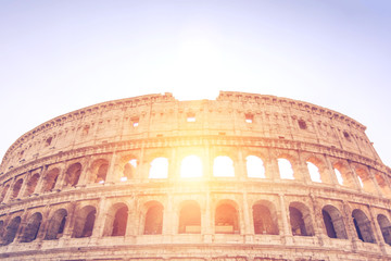 Fototapeta na wymiar View of the Coliseum in the sunlight, Rome, Italy