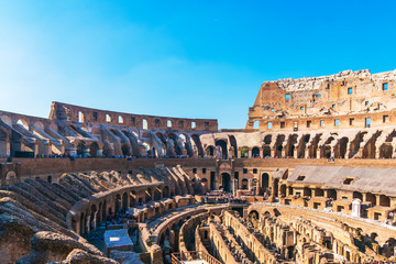 Fototapeta na wymiar Tourist on the ruins of the ancient Colliseum, Rome, Italy