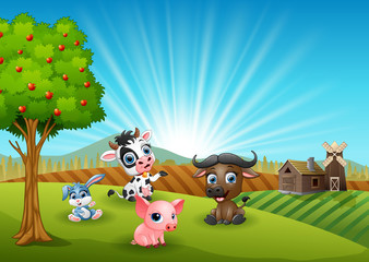 Obraz premium Farm cartoon animals in the morning