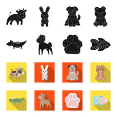 An unrealistic black,flet animal icons in set collection for design. Toy animals vector symbol stock web illustration. © pandavector