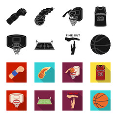 Basketball and attributes black,flet icons in set collection for design.Basketball player and equipment vector symbol stock web illustration. © pandavector