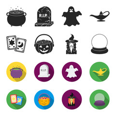 Tarot cards, holiday halloween, magician in a hat, crystal ball. Black and white magic set collection icons in black,flet style vector symbol stock illustration web. © pandavector