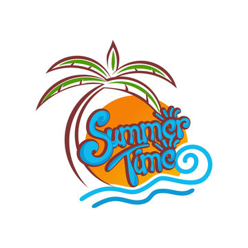 Summer Background, Palm Tree With ocean wave logo template vector, Travel logo template, Beach icon