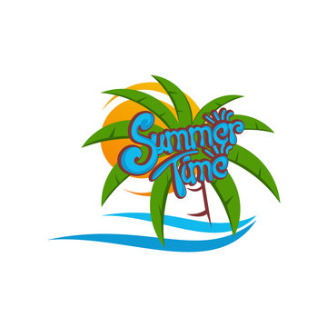 Summer Background, Palm Tree With ocean wave logo template vector, Travel logo template, Beach icon