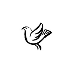 Hand sketched bird. Black cut silhouette on a white background. Hand drawn design elements. Vector illustration.
