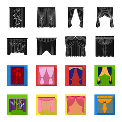 Embroidery, textiles, furniture and other web icon in black,flet style.Curtains, stick, cornices, icons in set collection. © pandavector