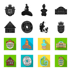 House, residential, style, and other web icon in black,flet style. Country, Denmark, sea, icons in set collection. © pandavector