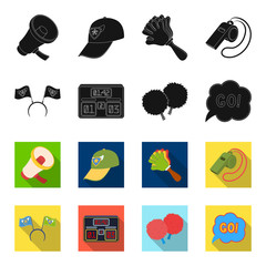 Hoop with flags and other attributes of the fans.Fans set collection icons in black,flet style vector symbol stock illustration web. © pandavector