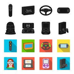 Game console and virtual reality black,flet icons in set collection for design.Game Gadgets vector symbol stock web illustration. © pandavector