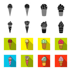 Ice cream on a stick, in a waffle cone and other species. Ice cream set collection icons in black,flet style vector symbol stock illustration web. © pandavector