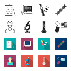 Plant in vitro, nurse, microscope, tonometer. Medicine set collection icons in black,flet style vector symbol stock illustration web. © pandavector