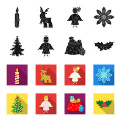 Christmas tree, angel, gifts and holly black,flet icons in set collection for design. Christmas vector symbol stock web illustration. © pandavector