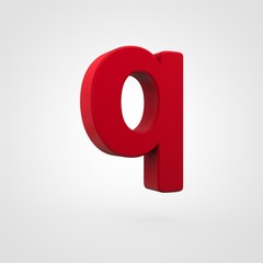 Plastic red letter Q lowercase isolated on white background.