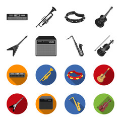 Electric guitar, loudspeaker, saxophone, violin.Music instruments set collection icons in black,flet style vector symbol stock illustration web. © pandavector