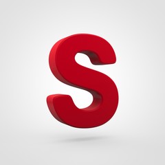Plastic red letter S uppercase isolated on white background.
