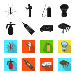 Flea, special car and equipment black,flet icons in set collection for design. Pest Control Service vector symbol stock web illustration. © pandavector