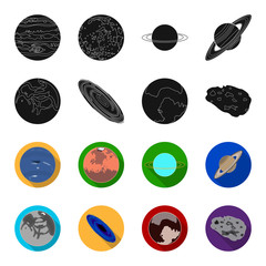 Mercury, Pluto of the Planet of the Solar System. A black hole and a meteorite. Planets set collection icons in black,flet style vector symbol stock illustration web. © pandavector