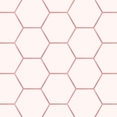Seamless rose foil glitter hexagons geometric texture on white background. Template for your designs, banner, card, flyer, fashion, invitation, party, birthday, wedding, baby shower, annivers