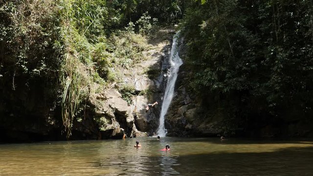 Back flip at Pamuayan waterfall near Port Barton, Philippines