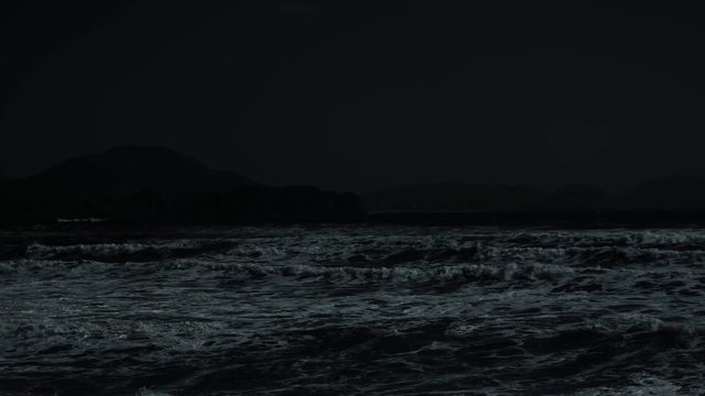 boiling waves in the moonlight at night