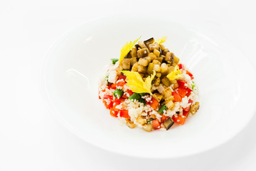 restaurant dish stewed vegetables with cereal