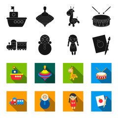 Train.kukla, picture.Toys set collection icons in black,flet style vector symbol stock illustration web. © pandavector