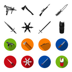 Sword, two-handed sword, gas balloon, shuriken. Weapons set collection icons in black,flet style vector symbol stock illustration web. © pandavector