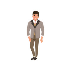 Cheerful young man in fashion clothes vector Illustration on a white background