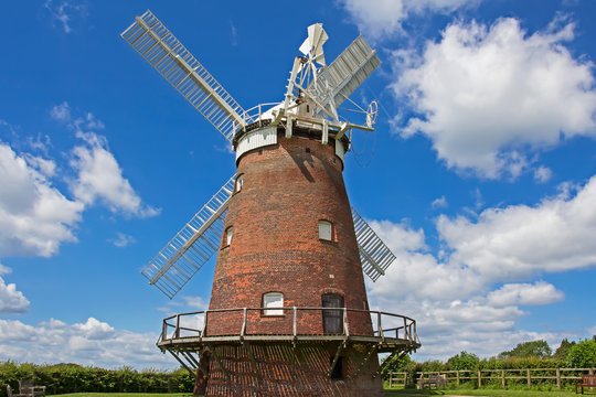 Red brick traditional windmill, Essex, England