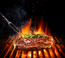 Entrecote Beef Steak On Grill With Rosemary Pepper And Salt  