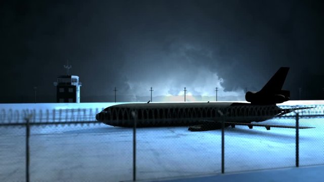 Big Aircraft in a Abandoned Airport on a Stormy Night