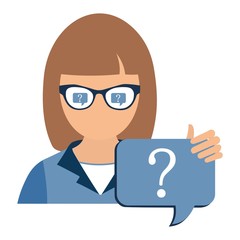 Женщина задаёт вопрос.. Концепт. Белый фон.