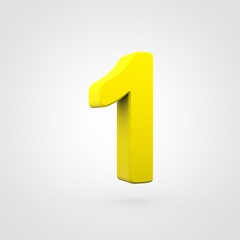 Plastic yellow number 1 isolated on white background.