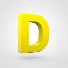 Plastic yellow letter D uppercase isolated on white background.