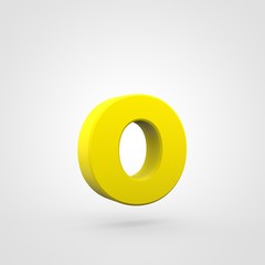Plastic yellow letter O lowercase isolated on white background.
