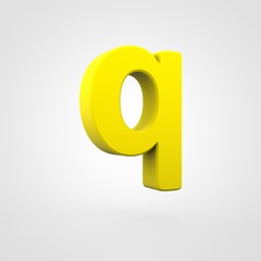 Plastic yellow letter Q lowercase isolated on white background.