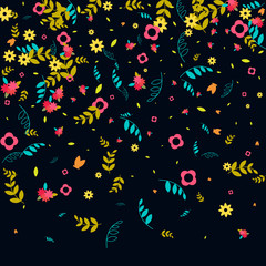 Floral Spring and Summer Vector Wallpaper with Flowers, Leaves, Butterflies, Green Branches. Easter, Mother's Day, 8 March, Birthday, Wedding Background for Banners, Cards, Posters, Invitations.