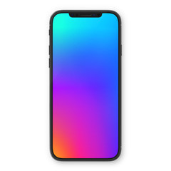 Black smartphone with blank white screen. High detailed realistic smartphone mockup. Mobile front view display template.