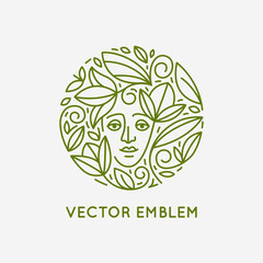 Vector logo design template in trendy linear style with female face - abstract beauty symbol for hair salon or organic cosmetics 