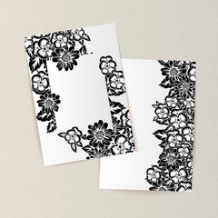 greeting card with flowers for congratulations, labels, price tags