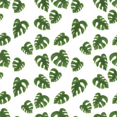 seamless pattern of bright green tropical leaves on white background.Vector Tropical palm leaves seamless pattern. Jungle floral ornamental background. Florals for your poster, banner flayer.
